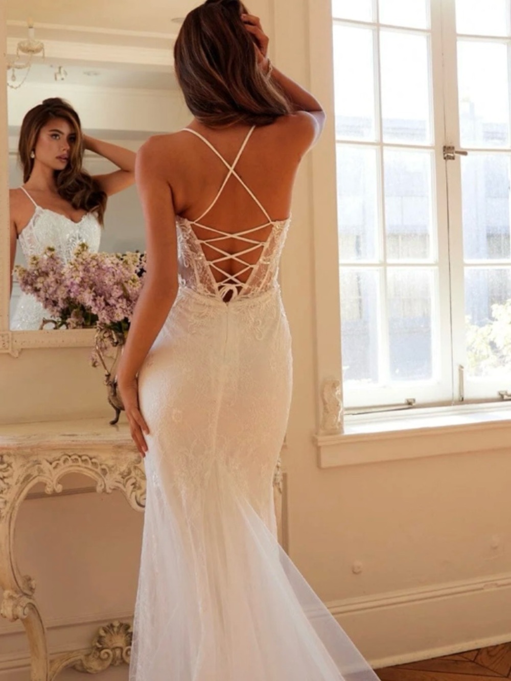 Elegant White Lace Backless Spaghetti-Strap Dress | Wedding & Bridal